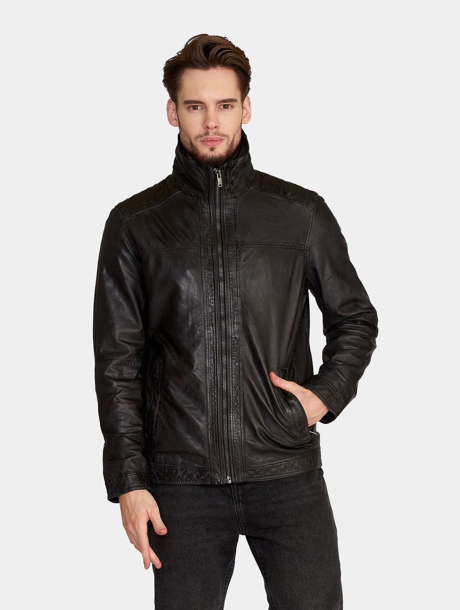 Saki Jonas Jacket Classic Parka Zwart Lerenjas