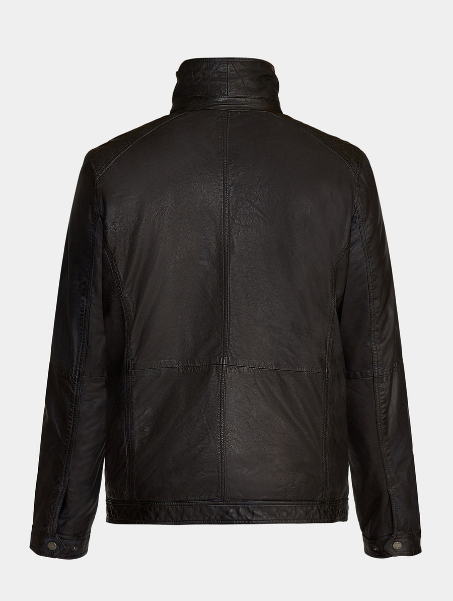 Saki Jonas Jacket Classic Parka Zwart Lerenjas