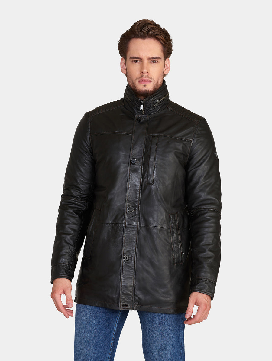 Saki Duke Classic Parka Zwart Lerenjas