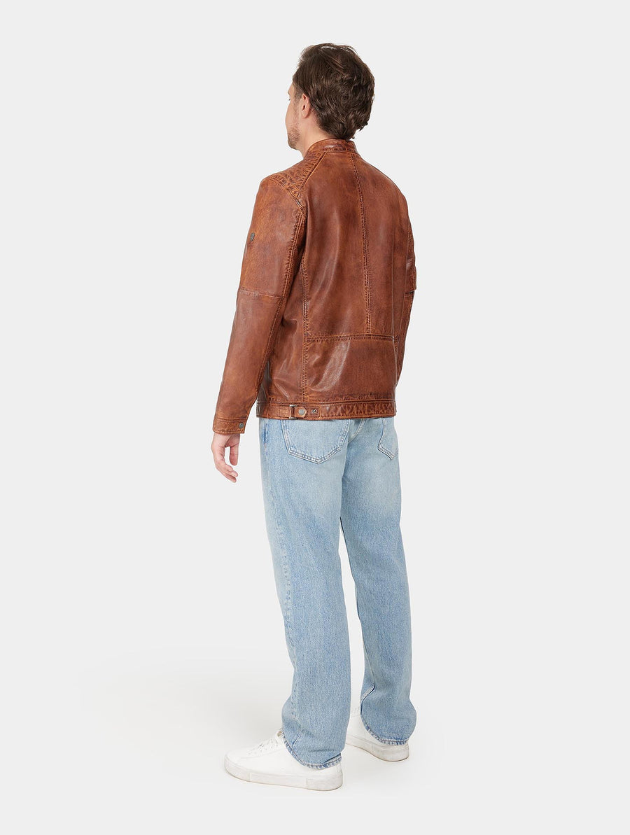 Saki Will Classic Biker Cognac Lerenjas