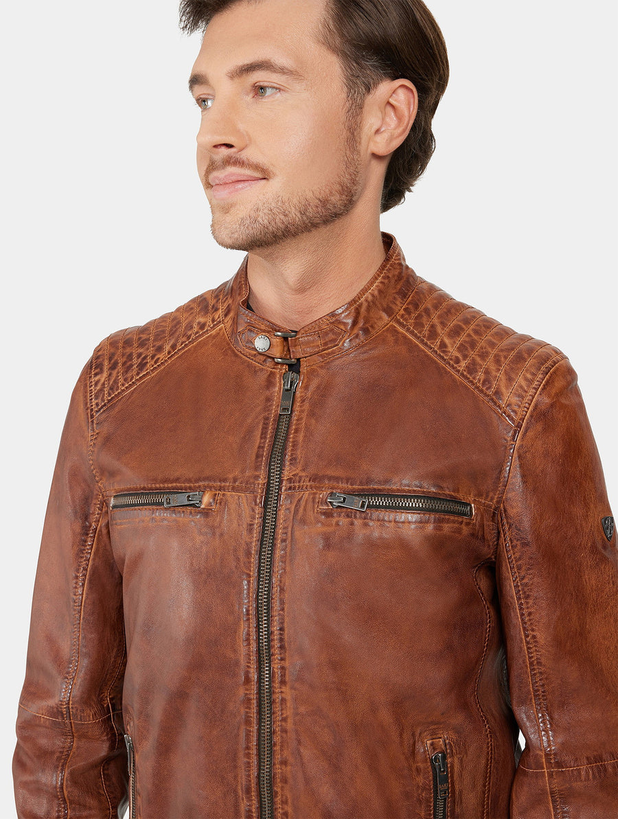 Saki Will Classic Biker Cognac Lerenjas