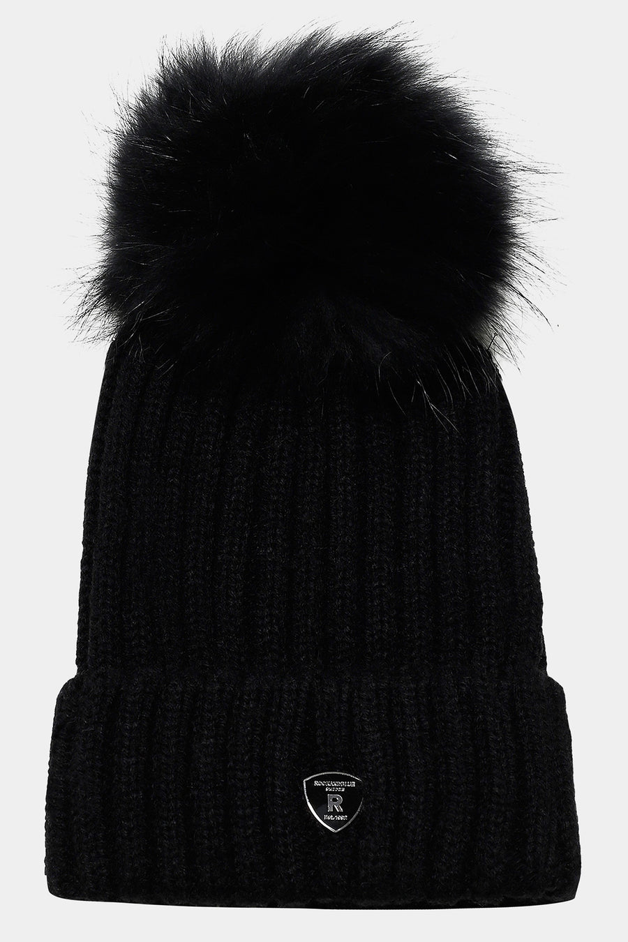 Zwart Pom Pom Muts met Zwart Bol