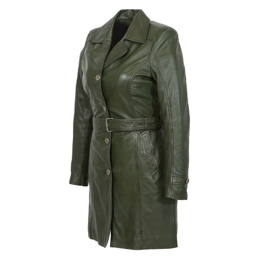 Carlo Sacchi Trenchcoat Groen Lange Lerenjas