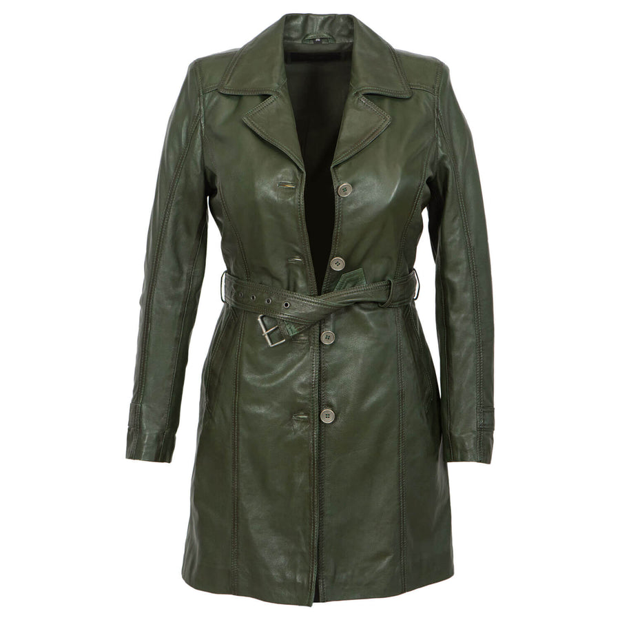 Carlo Sacchi Trenchcoat Groen Lange Lerenjas