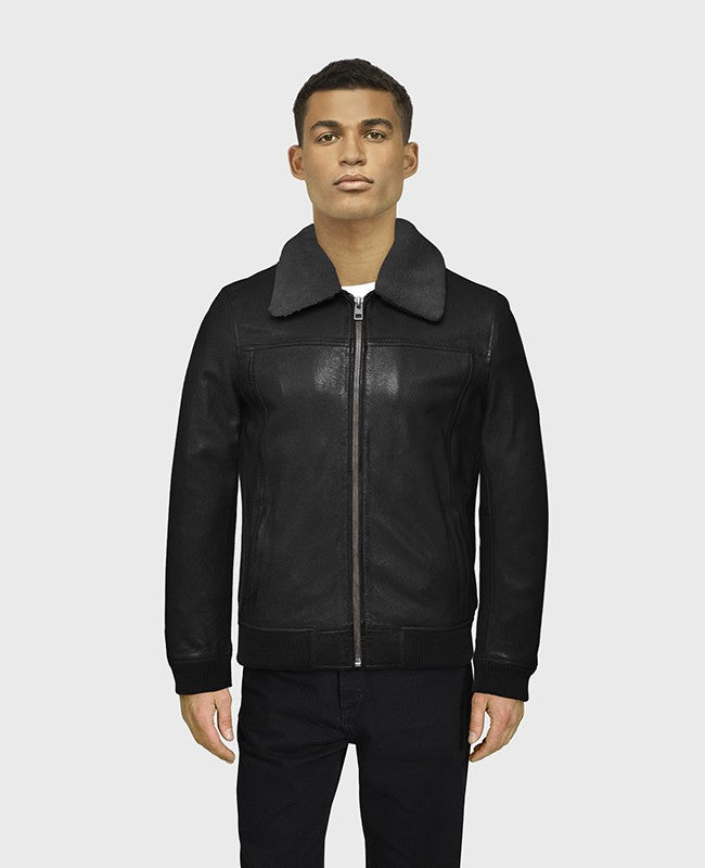 Oakwood Trader Classic Bomber Zwart Lerenjas