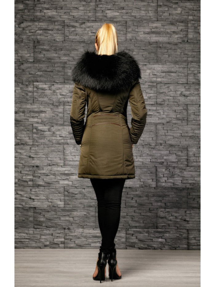 Froccella B134 Lang Groen Winterjas met Bontkraag