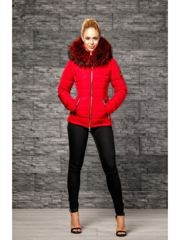 Froccella B153 Rood Winterjas met Bontkraag