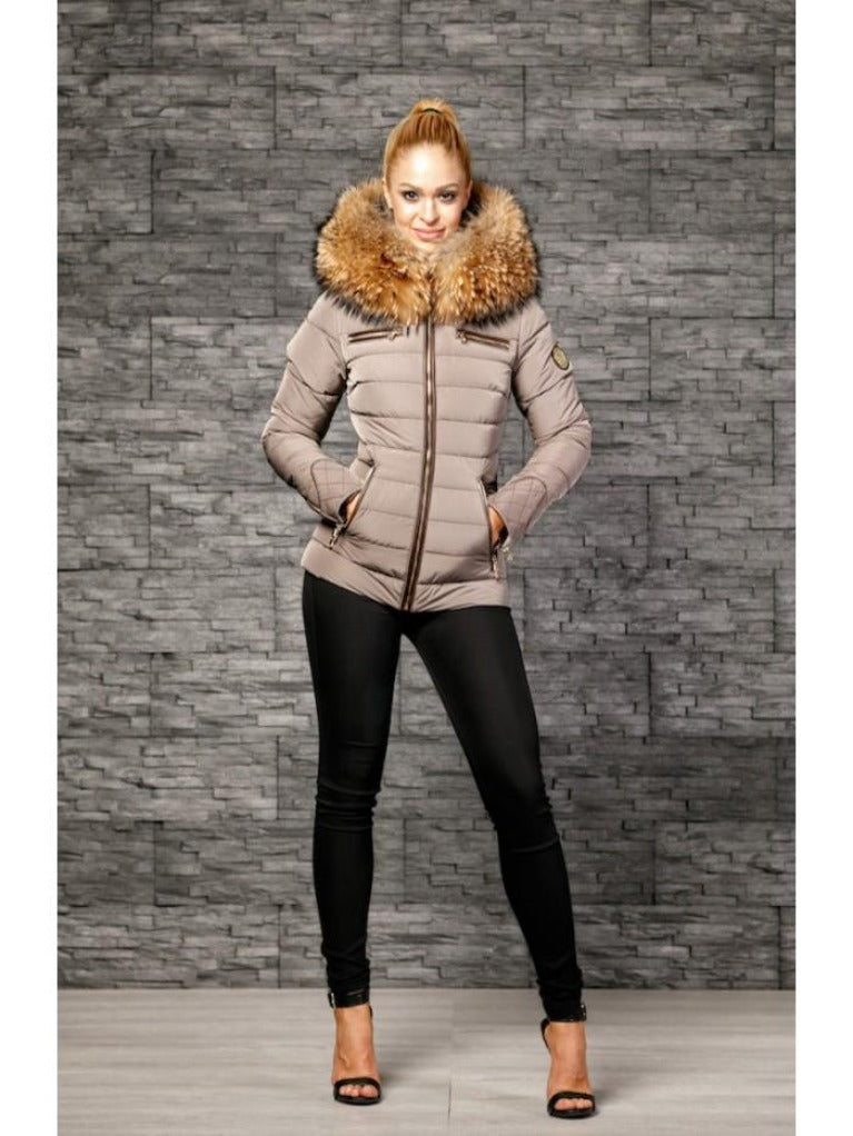 Froccella B167 Camel Winterjas met Bontkraag