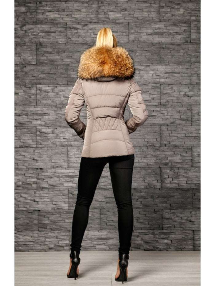 Froccella B167 Camel Winterjas met Bontkraag