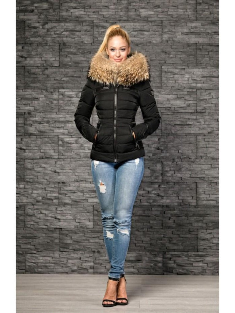 Froccella B167 Zwart Winterjas met Bontkraag