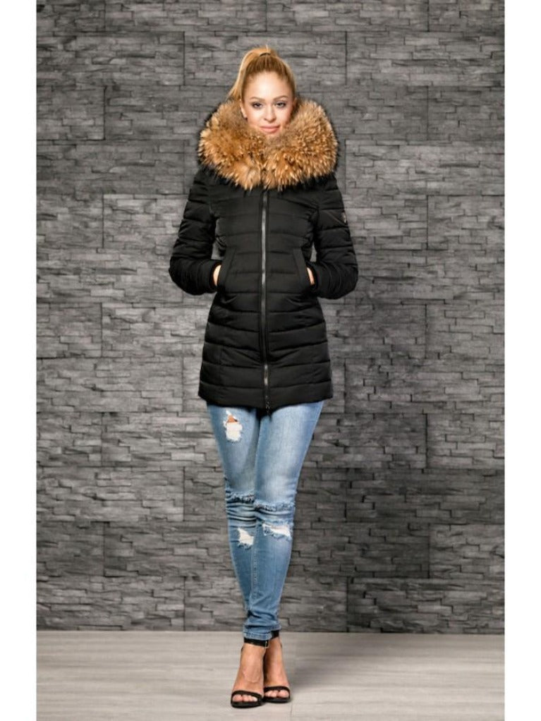 Froccella B180 Zwart Winterjas met Bontkraag