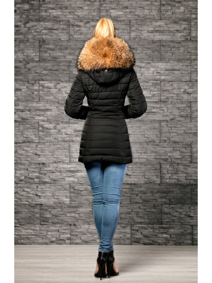 Froccella B180 Zwart Winterjas met Bontkraag