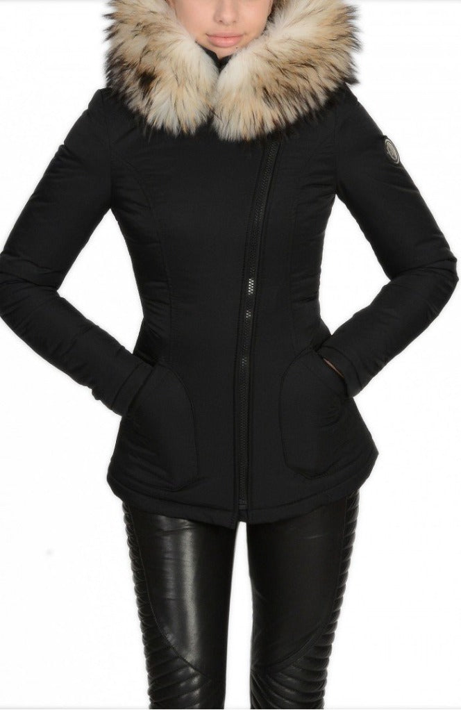 Froccella B103 Zwart Winterjas met Bontkraag