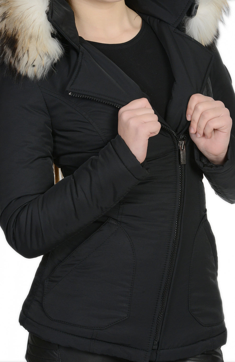 Froccella B103 Zwart Winterjas met Bontkraag