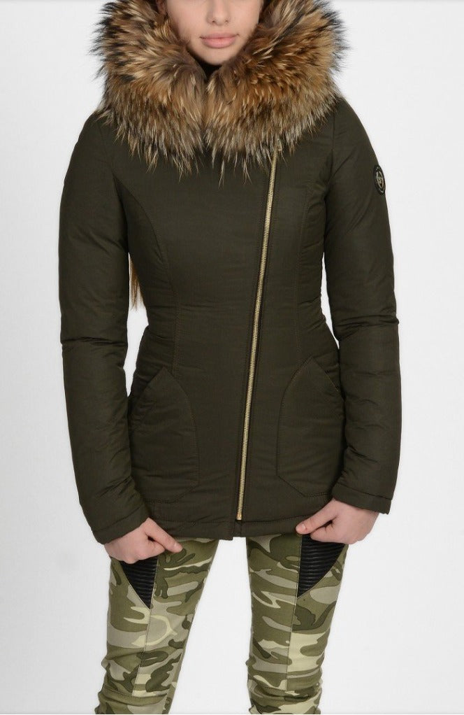 Froccella B103 Groen Winterjas met Bontkraag