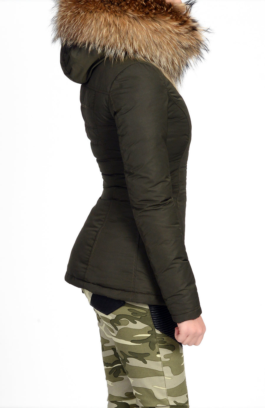 Froccella B103 Groen Winterjas met Bontkraag