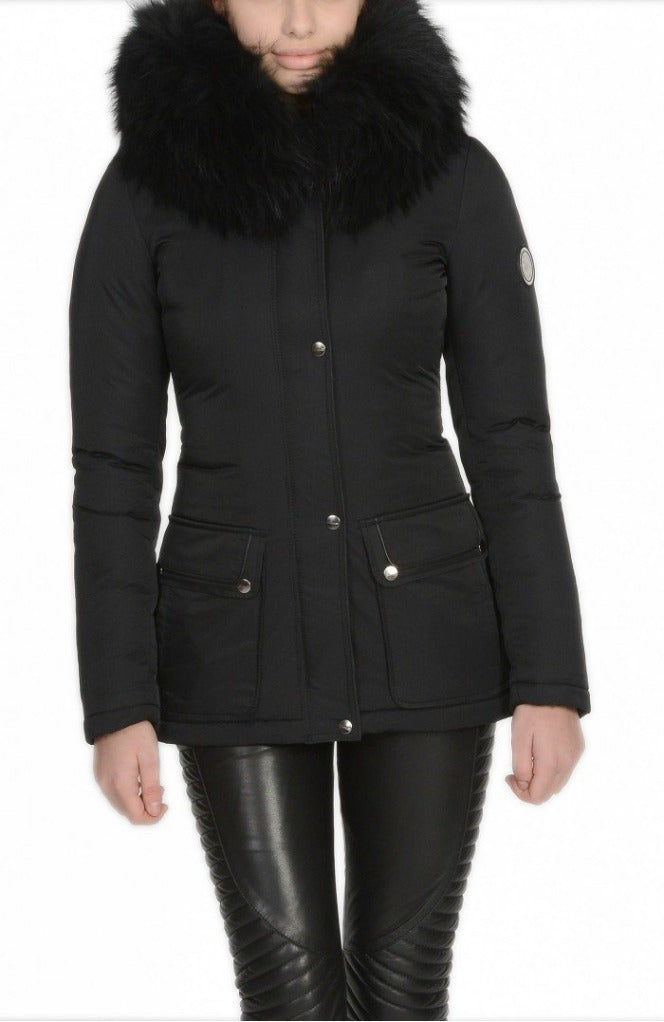 Froccella B108 Zwart Winterjas met Bontkraag