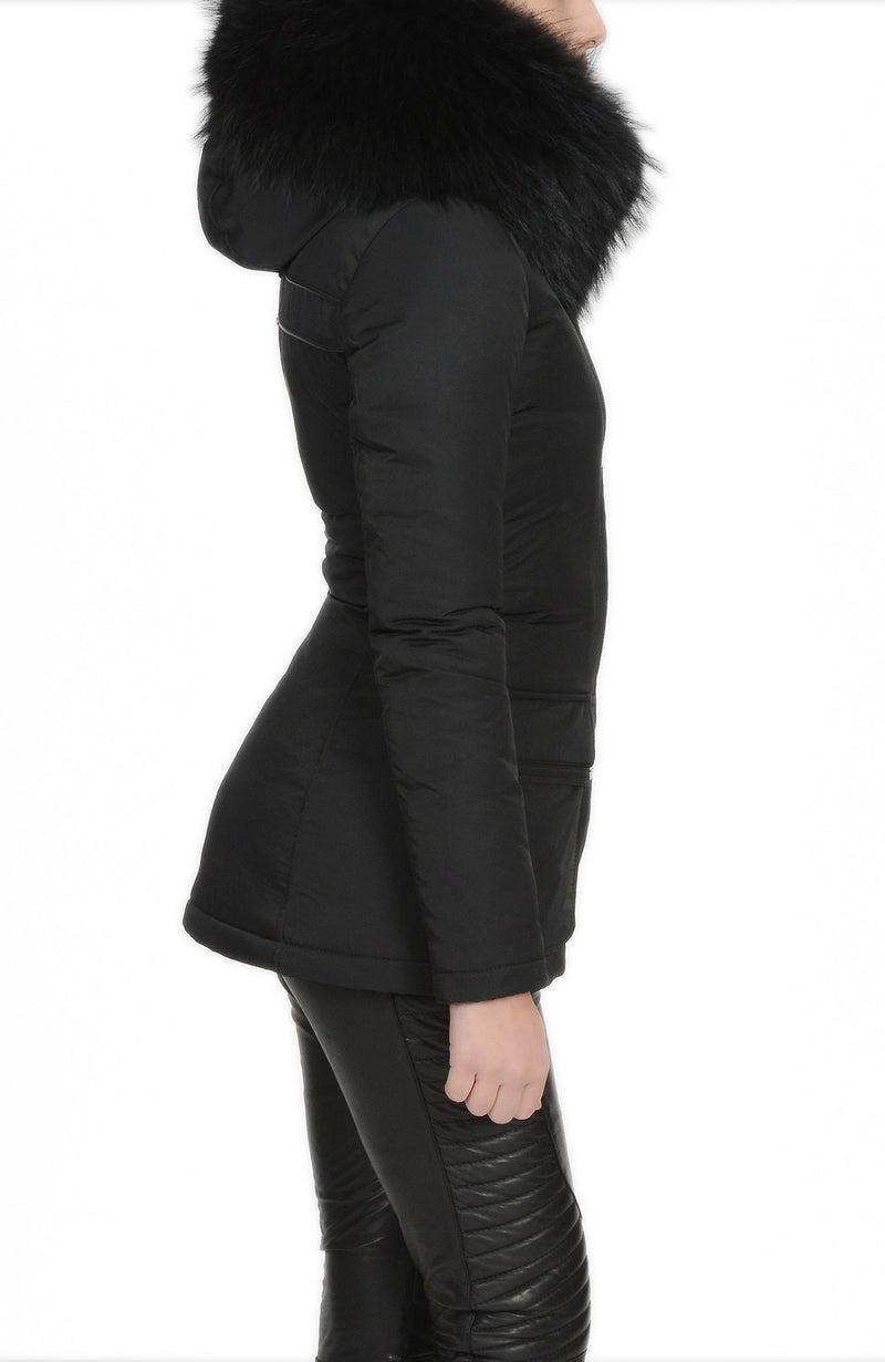 Froccella B108 Zwart Winterjas met Bontkraag