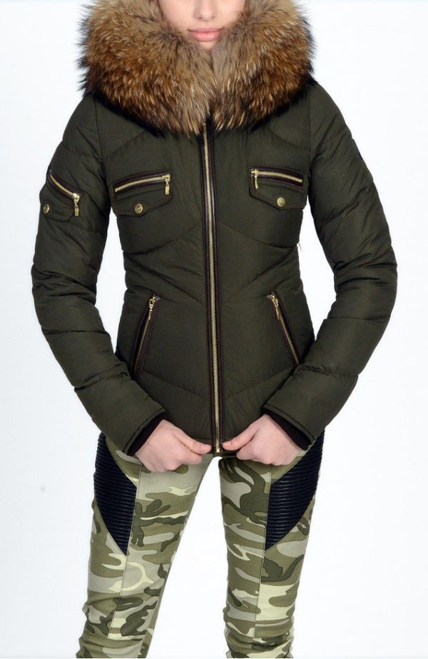 Froccella B123 Groen Winterjas met Bontkraag