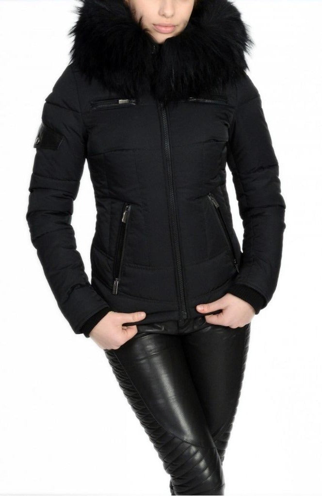 Froccella B27 Zwart Winterjas met Bontkraag