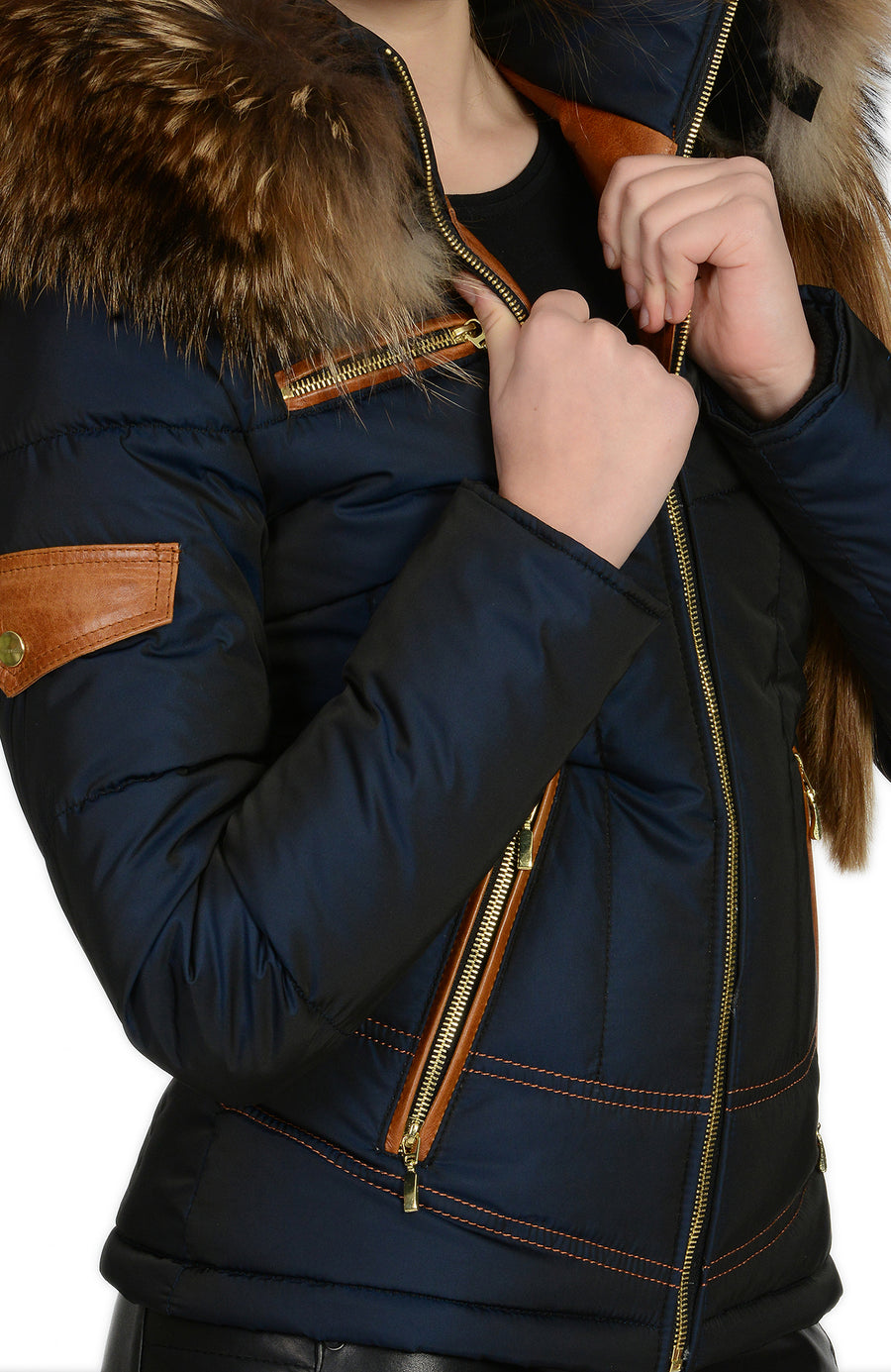 Froccella B27 Blauw Winterjas met Bontkraag