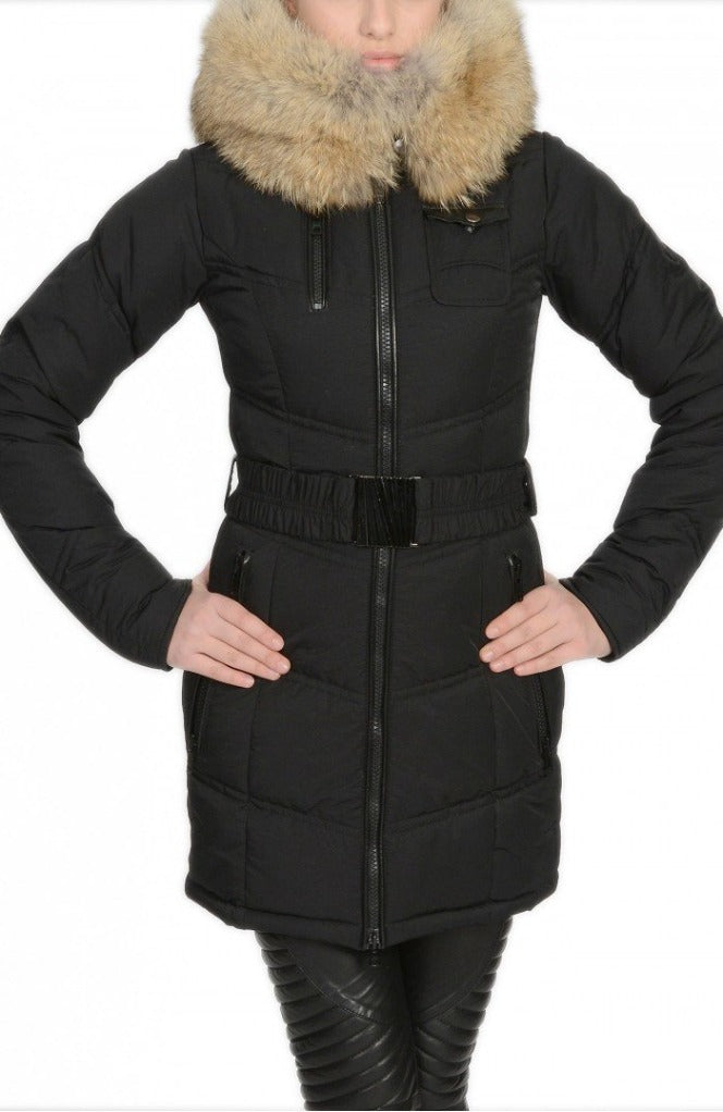 Froccella B59 Zwart Winterjas met Bontkraag