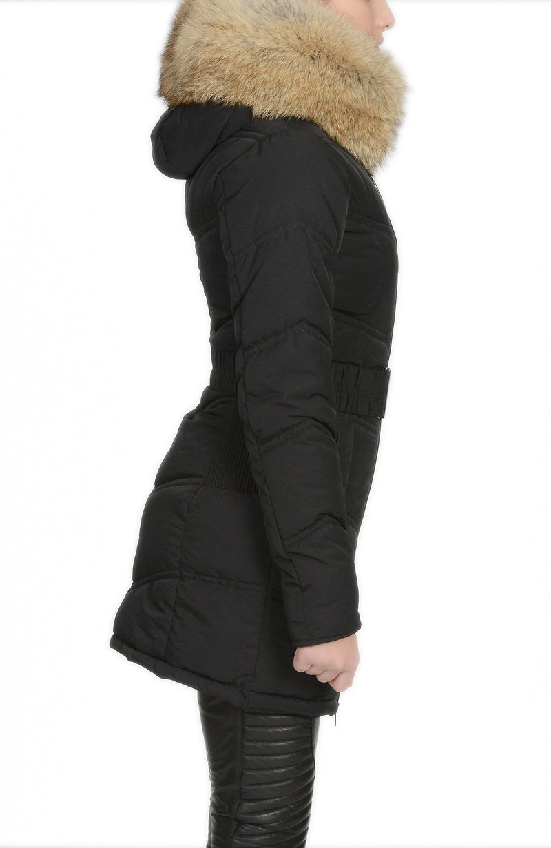 Froccella B59 Zwart Winterjas met Bontkraag