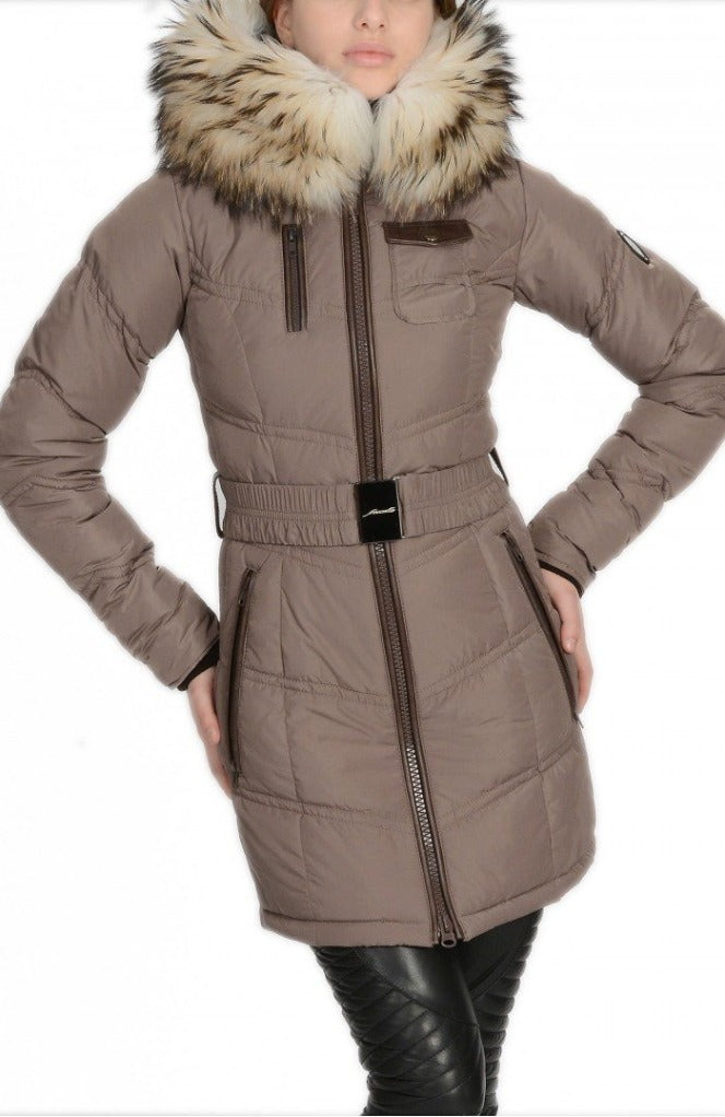 Froccella B59 Camel Winterjas met Bontkraag