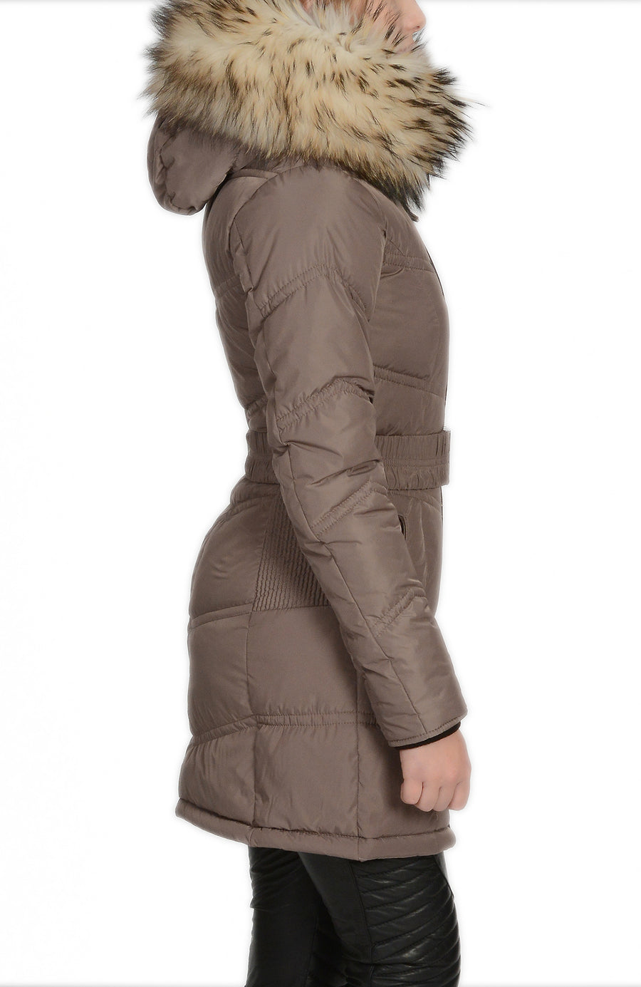 Froccella B59 Camel Winterjas met Bontkraag