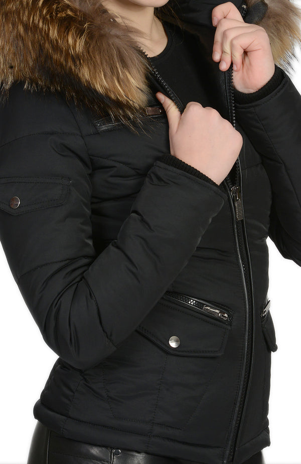 Froccella B62 Zwart Winterjas met Bontkraag