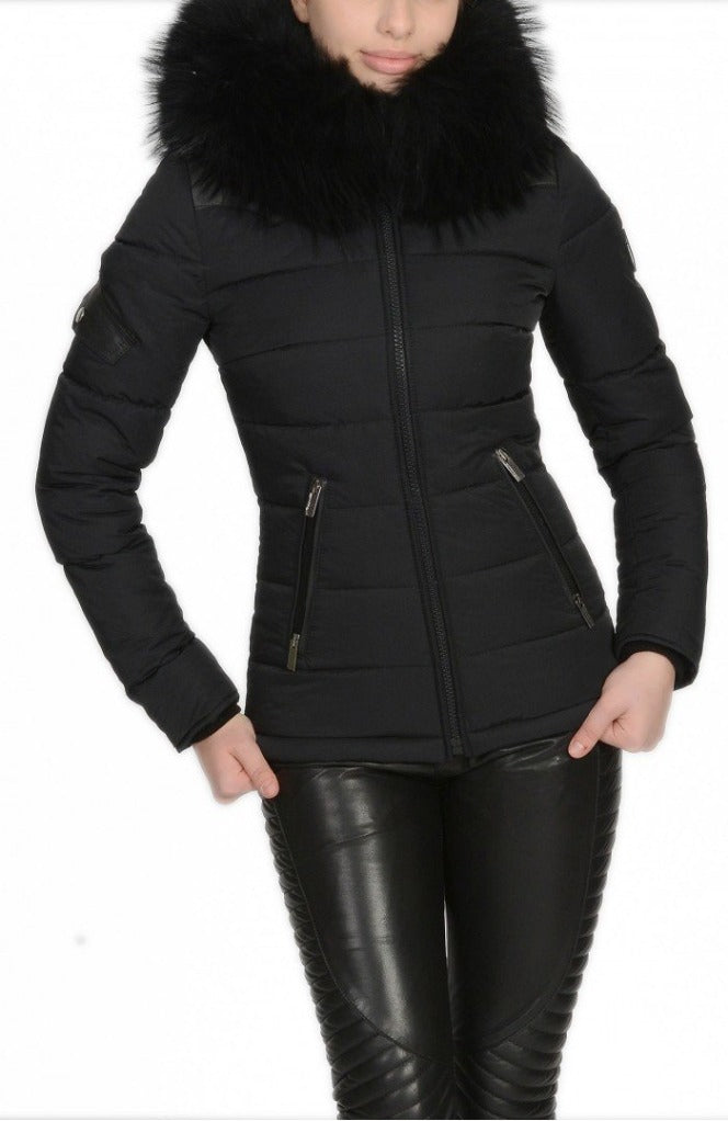Froccella B87 Zwart Winterjas met Bontkraag