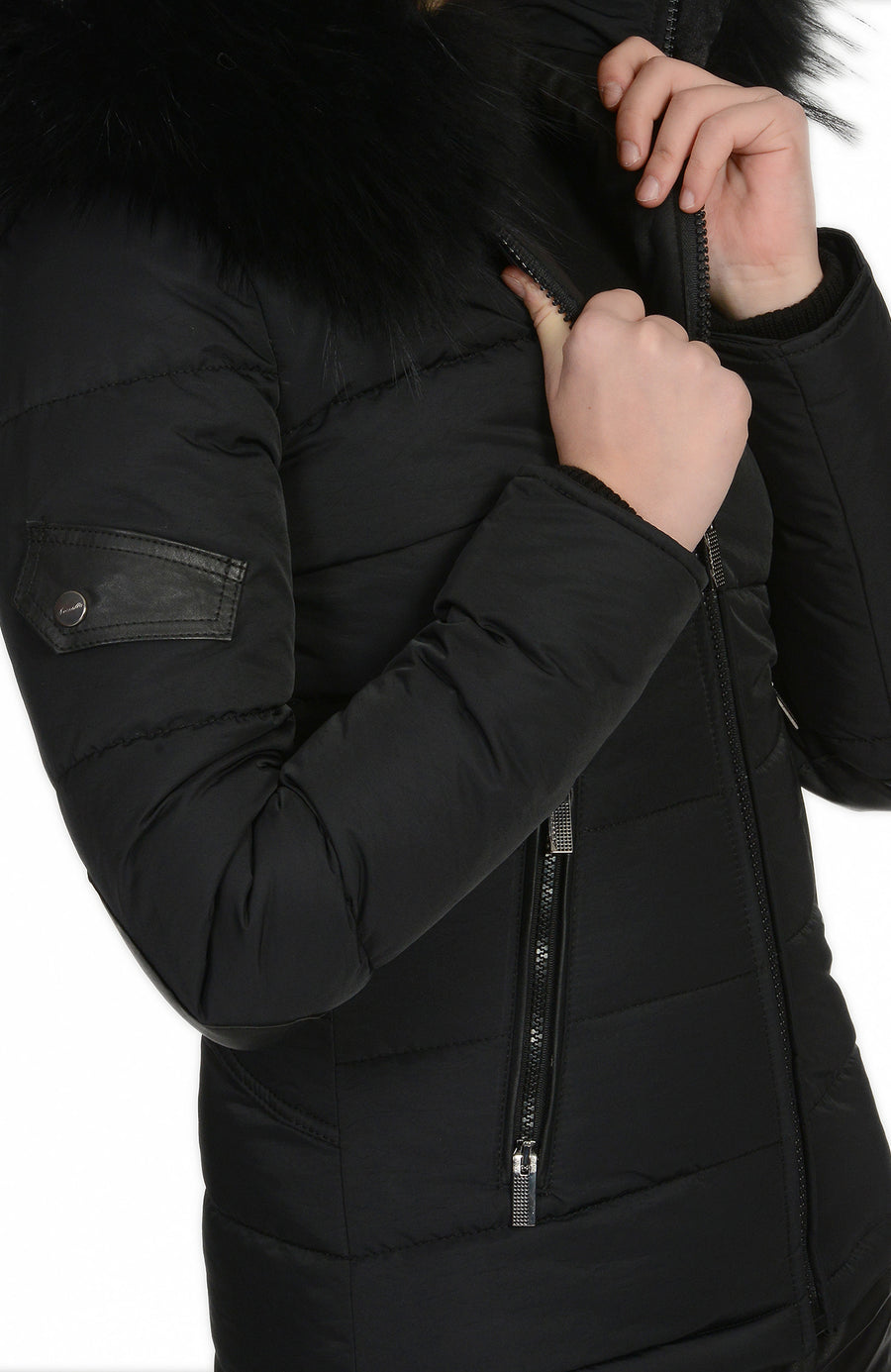 Froccella B87 Zwart Winterjas met Bontkraag