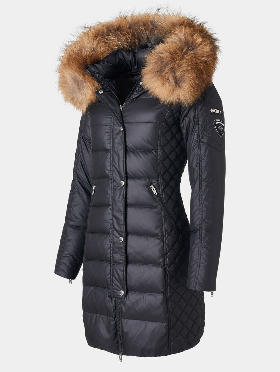 Rockandblue Beam Lang Zwart Winterjas Met Bontkrag