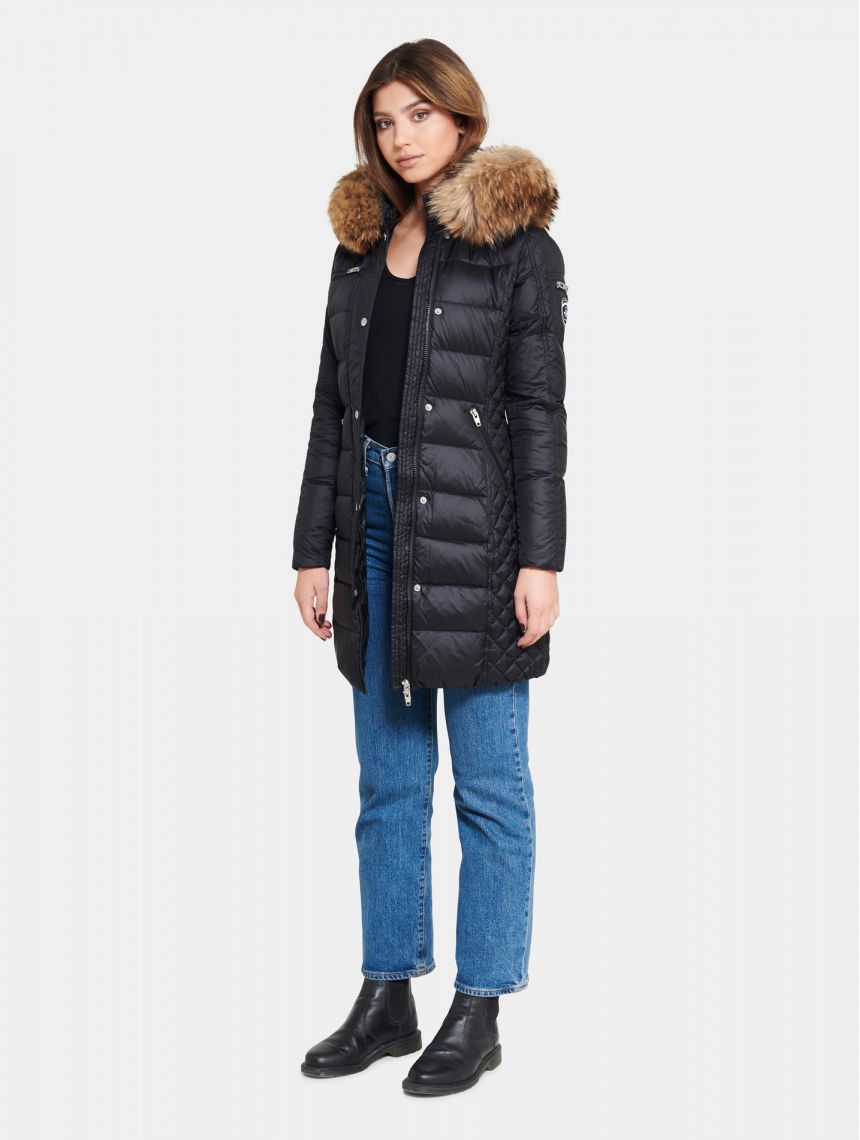 Rockandblue Beam Lang Zwart Winterjas Met Bontkrag