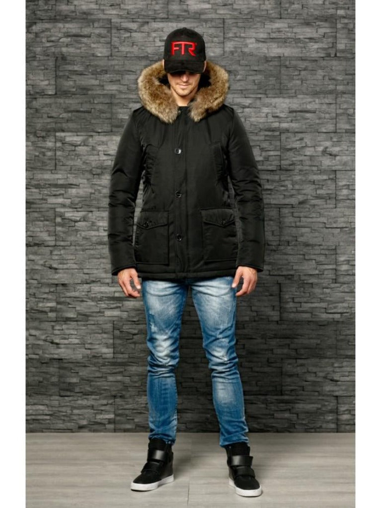 Froccella E129 Zwart Winterjas met Bontkraag
