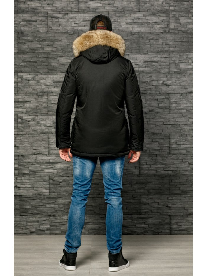 Froccella E129 Zwart Winterjas met Bontkraag