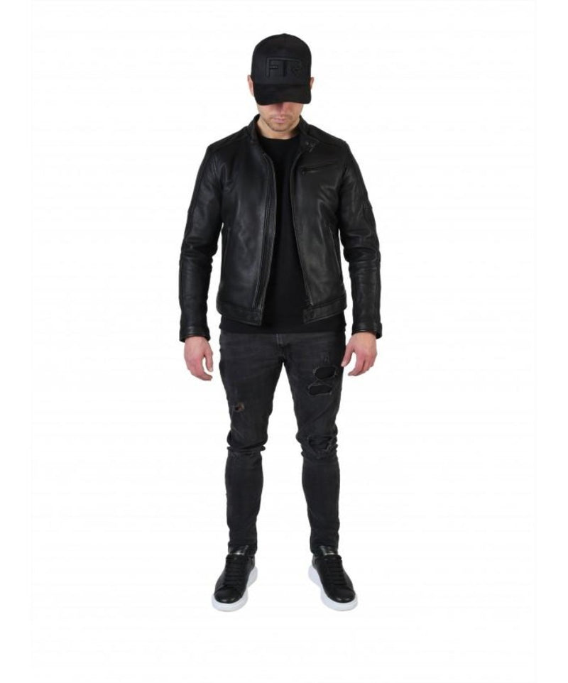 E162 Biker Zwart Lerenjas