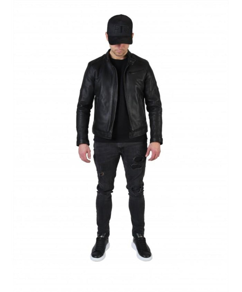 E162 Biker Zwart Lerenjas