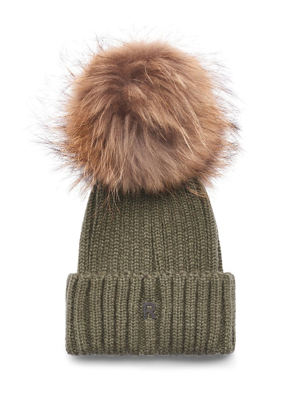 Groen Pom Pom Muts met Naturel Bol