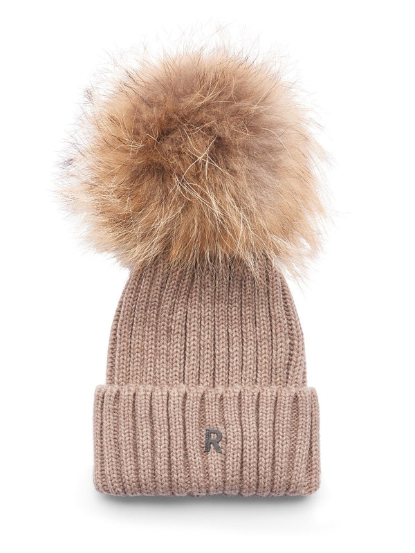 Taupe Pom Pom Muts met Naturel Bol