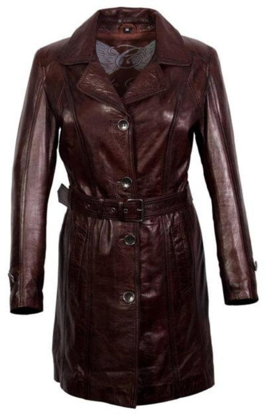 Trenchcoat Bruin Lange Lerenjas
