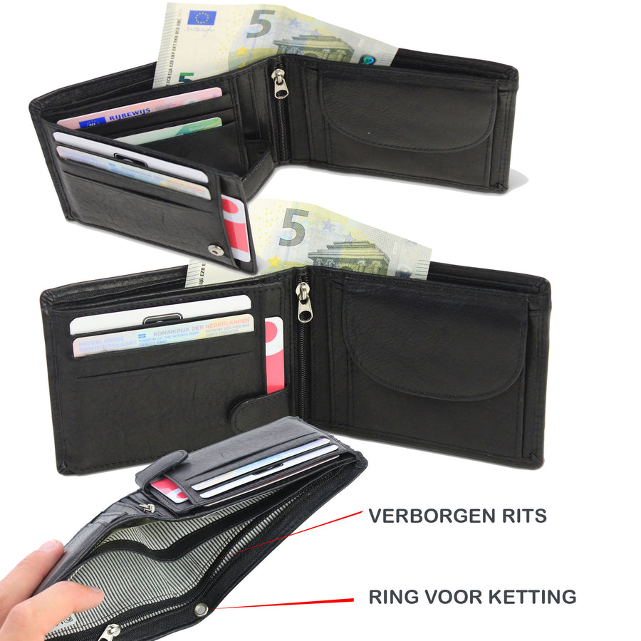 Compacte leren portemonnee Billfold Zwart