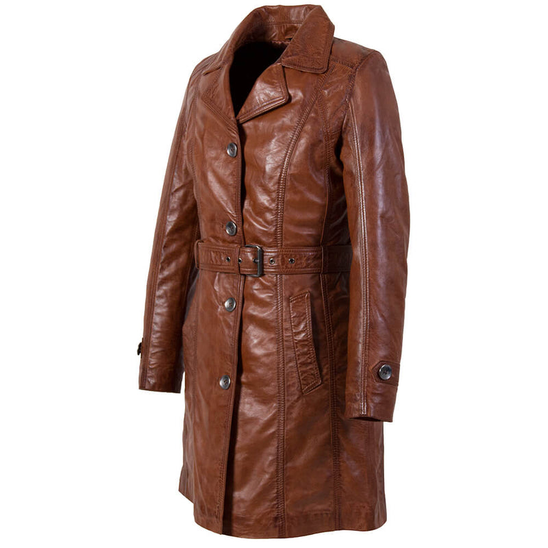 Trenchcoat Cognac Lange Lerenjas