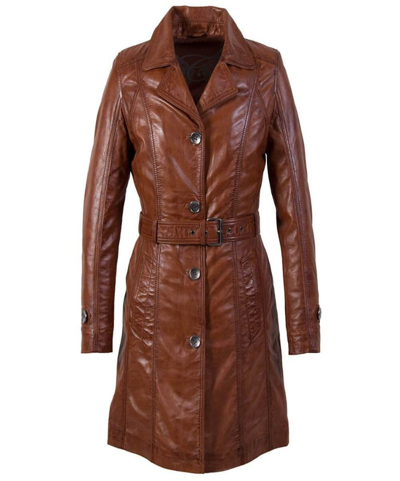 Trenchcoat Cognac Lange Lerenjas